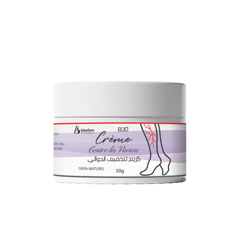 كريم الدوالي الوصف: كريم مصمم خصيصًا لتخفيف ظهور الأوردة البارزة والدوالي، ومنح الساقين مظهرًا أكثر نعومة وصحة. يحتوي على مزيج فعال من المكونات الطبيعية التي تُحسن تدفق الدم وتقوي الأوعية الدموية، مما يقلل من التورم والانزعاج. يخفف من ظهور الأوردة البارزة والدوالي يحسن تدفق الدم ويقوي جدران الأوعية الدموية يقلل التورم والانزعاج ويمنح الساقين راحة وجمالًا المكونات: فيتامين E أوميغا 3 زيت الزنجبيل زيت الزعرور زيت الكافيين زيت الكالسيوم جل الصبار تفاصيل المنتج: بلد التصنيع: المغرب الكمية: 50 جرام طريقة الاستخدام: يُوضع الكريم على الساقين مرتين يوميًا، مع التدليك بلطف بحركات دائرية حتى يتم امتصاصه بالكامل. يُستخدم بانتظام للحصول على أفضل النتائج. تحذير: يُحفظ بعيدًا عن متناول الأطفال. يُخزن في مكان بارد وجاف.