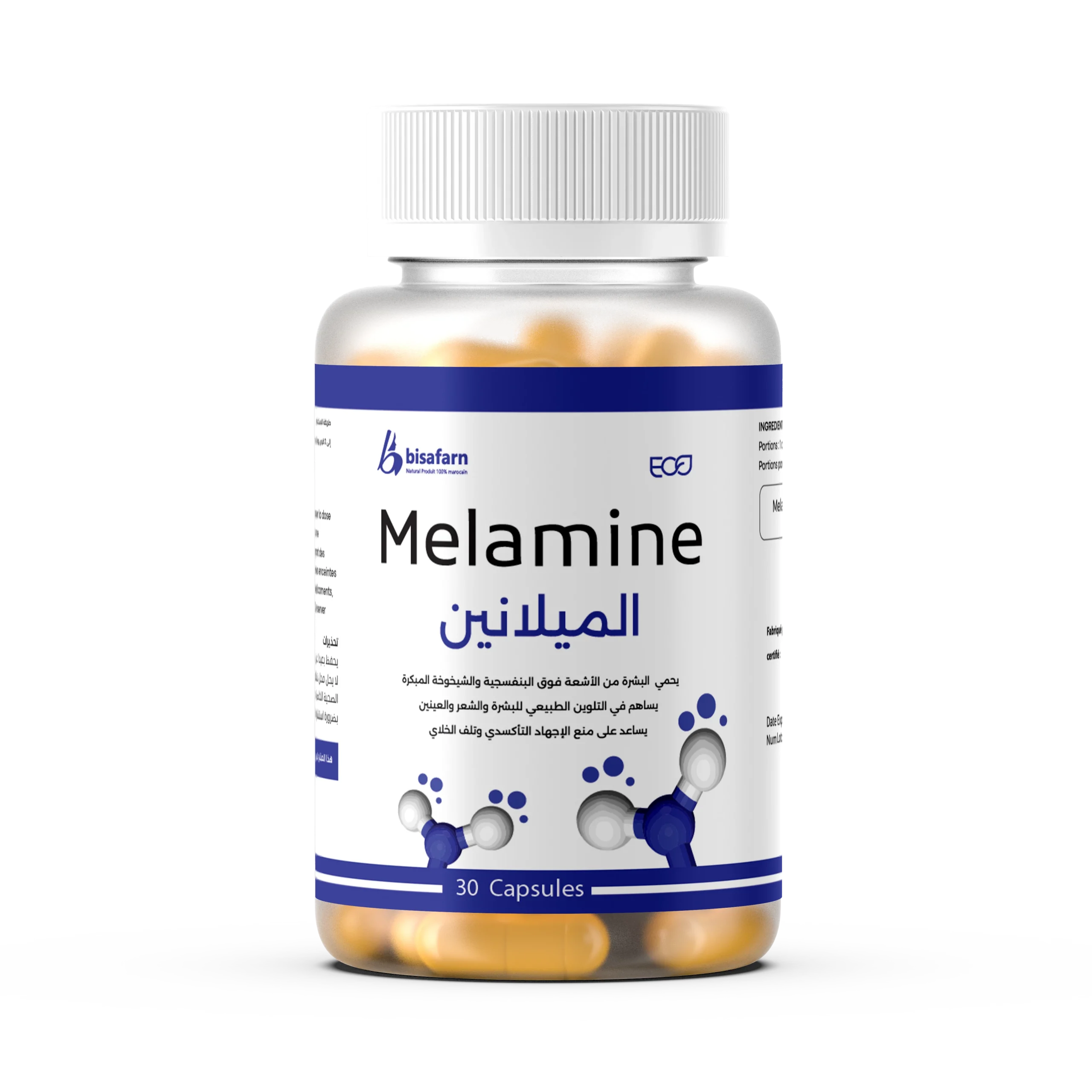 MelanoBoost – تعزيز طبيعي لإشراقة بشرتك من الداخل الوصف: MelanoBoost هو مكمل غذائي مبتكر تم تطويره خصيصًا لدعم إنتاج الميلانين — الصبغة المسؤولة عن لون البشرة والشعر — مما يمنحك مظهرًا أكثر إشراقًا وتناسقًا طبيعيًا. تركيبته المتطورة تجمع بين الفيتامينات، المعادن، والمستخلصات العشبية الطبيعية لتغذية الجلد من الداخل وتعزيز حمايته ضد التأثيرات البيئية الضارة. الفوائد: يعزز إنتاج الميلانين لتحسين لون البشرة والشعر. يساعد على الحماية الطبيعية من أضرار الأشعة فوق البنفسجية. يوحّد لون البشرة ويقلل من مظهر البقع الداكنة. يحتوي على مضادات أكسدة قوية تحمي الخلايا من الإجهاد التأكسدي. يدعم صحة العين عبر حماية الشبكية من الأضرار الضوئية. يساهم في تأخير ظهور الشيب بدعم إنتاج الميلانين في بصيلات الشعر. الهدف المثالي: من يعانون من تفاوت في لون البشرة أو وجود بقع داكنة. من يرغبون ببشرة أكثر تجانسًا وإشراقًا طبيعيًا. كل من يبحث عن حلٍّ طبيعي ومستدام لدعم جمال البشرة. زوايا البيع المميزة: صيغة فعالة تعتمد على مكونات طبيعية لدعم إنتاج الميلانين. تمنحك لون بشرة أكثر توازنًا ولمعانًا صحيًا. تعزز صحة الجلد، الشعر، والعين في آنٍ واحد. المشاكل التي يساعد في حلّها: البقع الداكنة وعدم توحد لون البشرة. بهتان وشحوب البشرة. الحاجة إلى حل طبيعي وآمن لتحسين التصبغ على المدى الطويل. المكونات النشطة: مجموعة من المستخلصات العشبية الطبيعية. فيتامين D لدعم امتصاص المعادن وصحة الجلد. الكورتيزون الطبيعي بتركيز منظم للحفاظ على توازن البشرة. طريقة الاستخدام: تناول كبسولة واحدة يوميًا مع كوب من الماء أثناء الوجبة لزيادة الامتصاص. للحصول على أفضل النتائج، يُنصح بالاستمرار لمدة 3 أشهر على الأقل. الاحتياطات: ❌ غير مناسب للأشخاص الذين يعانون من حساسية تجاه أحد المكونات الفعالة. ❌ يُفضل استشارة الطبيب قبل الاستخدام في حالات الحمل أو عند تناول أدوية علاجية أخرى.
