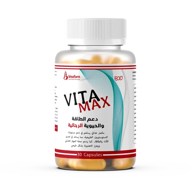 Vitamax – مكمل الصحة الذكورية دعم الخصوبة والطاقة الطبيعية مكمل غذائي متطور مصمم لتعزيز الصحة الذكورية ودعم التوازن الطبيعي للهرمونات. يحتوي على مزيج فعّال من الفيتامينات، المعادن، والمستخلصات الطبيعية التي تساهم في تحسين الطاقة، رفع مستويات الخصوبة، وتعزيز الصحة العامة. كما يوفر حماية للخلايا من الإجهاد التأكسدي بفضل غناه بمضادات الأكسدة . الفوائد الرئيسية يدعم التوازن الهرموني والصحة الإنجابية يعزز جودة وحركة الخلايا الذكورية يساهم في تحسين مستويات الطاقة والنشاط غني بمضادات الأكسدة لحماية الخلايا الهدف المثالي الرجال الذين يسعون لدعم خصوبتهم الطبيعية الأزواج الذين يخططون للإنجاب الأفراد الذين يعانون من نقص في العناصر الغذائية المؤثرة على الصحة الذكورية زوايا البيع تركيبة متكاملة من الفيتامينات والمعادن لدعم الخصوبة يعزز الطاقة والنشاط العام مستخلصات طبيعية مختارة بعناية لفعالية عالية مشاكل تواجه الأشخاص انخفاض مستويات النشاط والطاقة عدم التوازن الهرموني وتأثيره على الصحة الإنجابية ضعف جودة أو حركة الخلايا الذكورية المكونات الفعالة جينسنغ، ماكا، تونغكات علي، زنك، فيتامين ب3، حبوب لقاح النخيل، غذاء ملكات النحل، فيتامين ب10 (PABA)، مغنيسيوم، تريبولوس تيريستريس، تورين، L-أرجينين، بروبوليس كيفية الاستخدام تناول كبسولة واحدة إلى كبسولتين يوميًا مع كوب من الماء، ويفضل مع وجبة . الاحتياطات يُنصح بعدم استخدامه في حال وجود حساسية معروفة تجاه أي من مكوناته غير موصى به للأشخاص الذين يعانون من اضطرابات هرمونية خطيرة يجب استشارة الطبيب قبل الاستخدام للأشخاص المصابين بأمراض مزمنة مثل السكري أو ارتفاع ضغط الدم غير مناسب للنساء الحوامل أو المرضعات إلا بتوصية طبية لماذا Vitamax الآن؟ تركيبة طبيعية فعالة للخصوبة والطاقة نتائج ملحوظة في 30 يوم ضمان رضا 100% – استرداد كامل